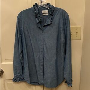 J Crew chambray ruffle  neck shirt